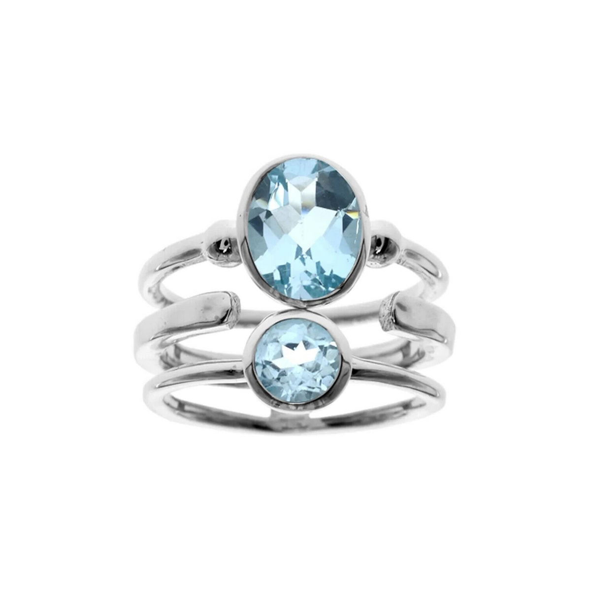 Blue Topaz Triple Band Ring Sterling Silver 925 Hallmark British Made Size L - S