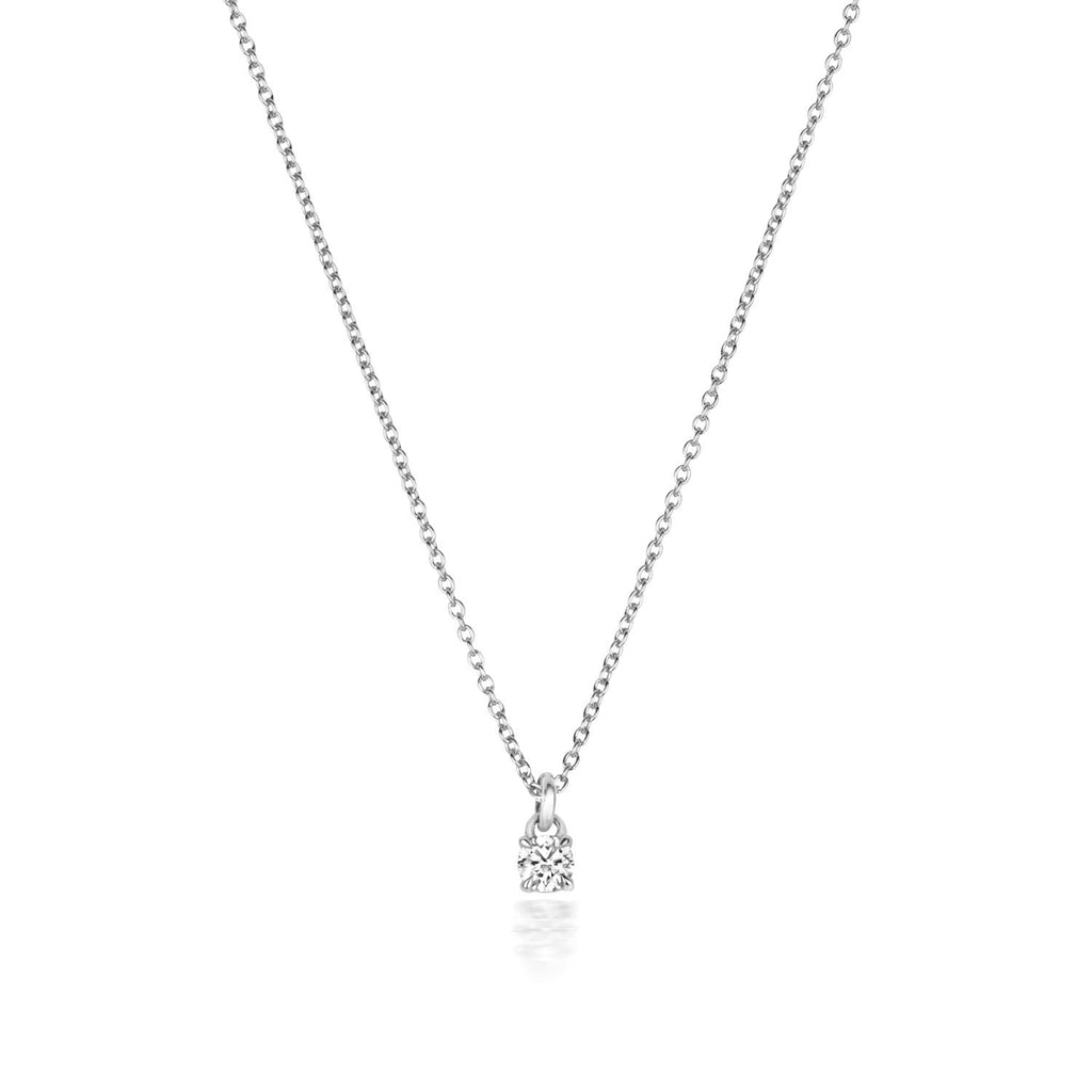 1 Natural Diamond 4 Claw Necklace 18ct White Gold Hallmarked British Made