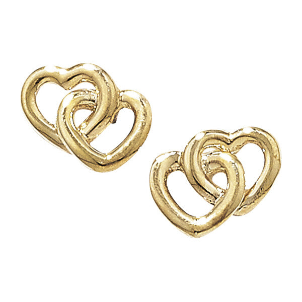 Double Heart Stud Earrings 9ct Yellow Gold Hallmarked Brand New Boxed