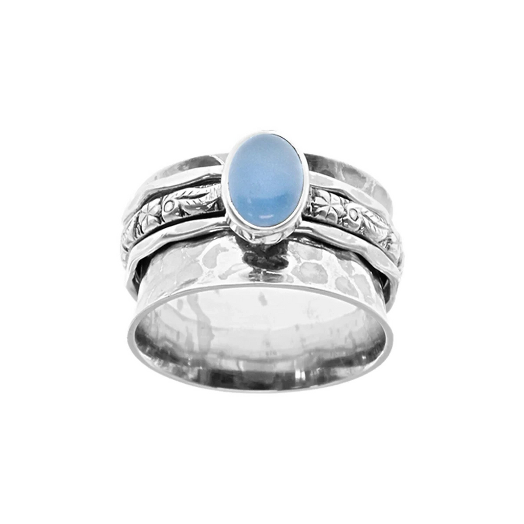 Triple Floral Chalcedony Spinner Ring Sterling Silver 925 Hallmarked Size K - T