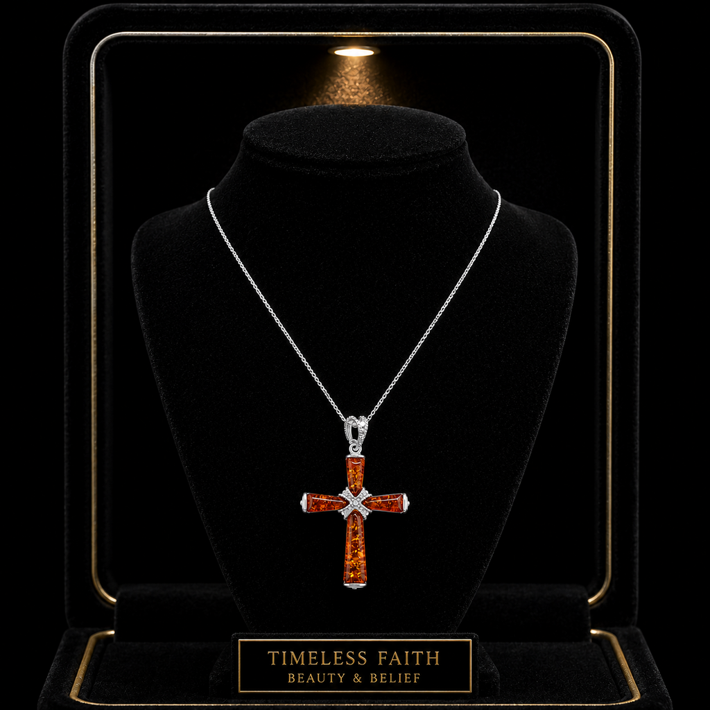 Amber Cross Sterling Silver 925 Hallmarked British Made All Chain Lengths
