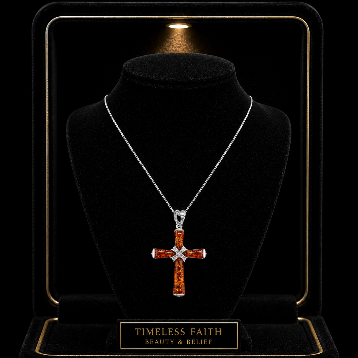 Amber Cross Sterling Silver 925 Hallmarked British Made All Chain Lengths