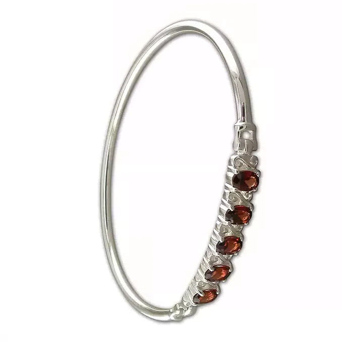 Oval Garnet Bangle Sterling Silver 925 Hallmarked British Made Brand New