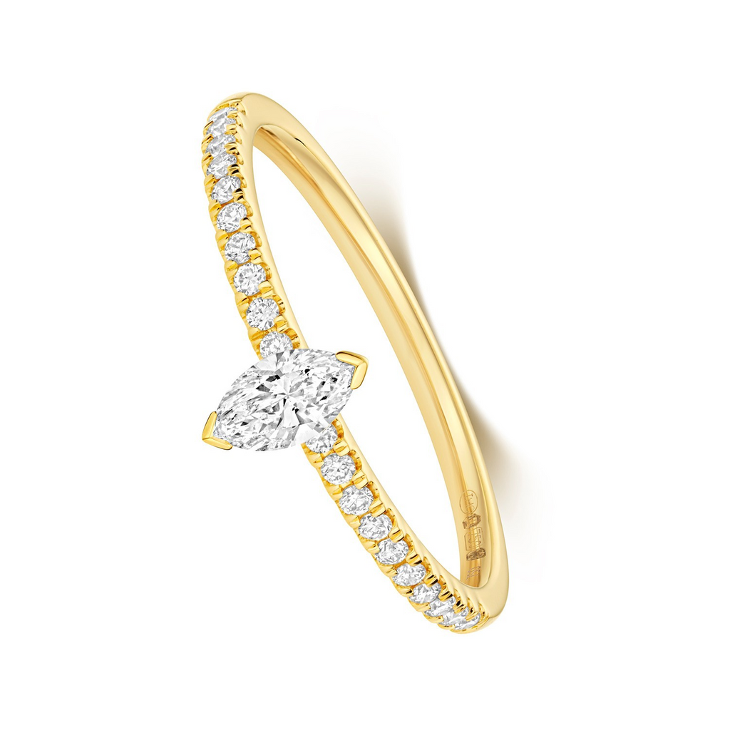 21 Natural Diamond Marquise Cut Ring 18ct Yellow Gold Hallmarked Sizes K - N