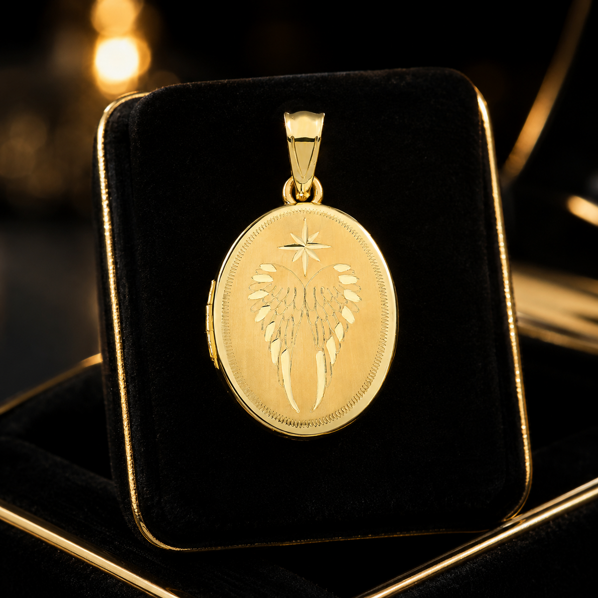 Angel Wings 9ct Yellow Gold Locket 375 Hallmarked British Made All Chain Lengths