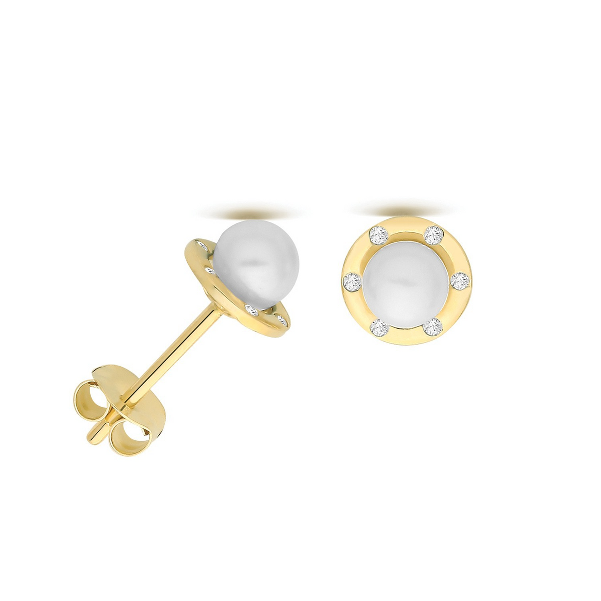 7 Stone Pearl Stud Earrings 9ct Yellow Gold 375 Hallmarked Brand New Boxed