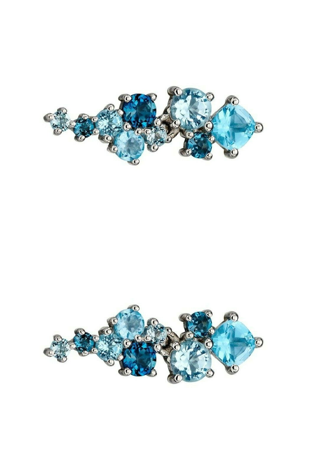 Blue Topaz and Diamond Drop Earrings 9k White Gold 375 Hallmarked British Made