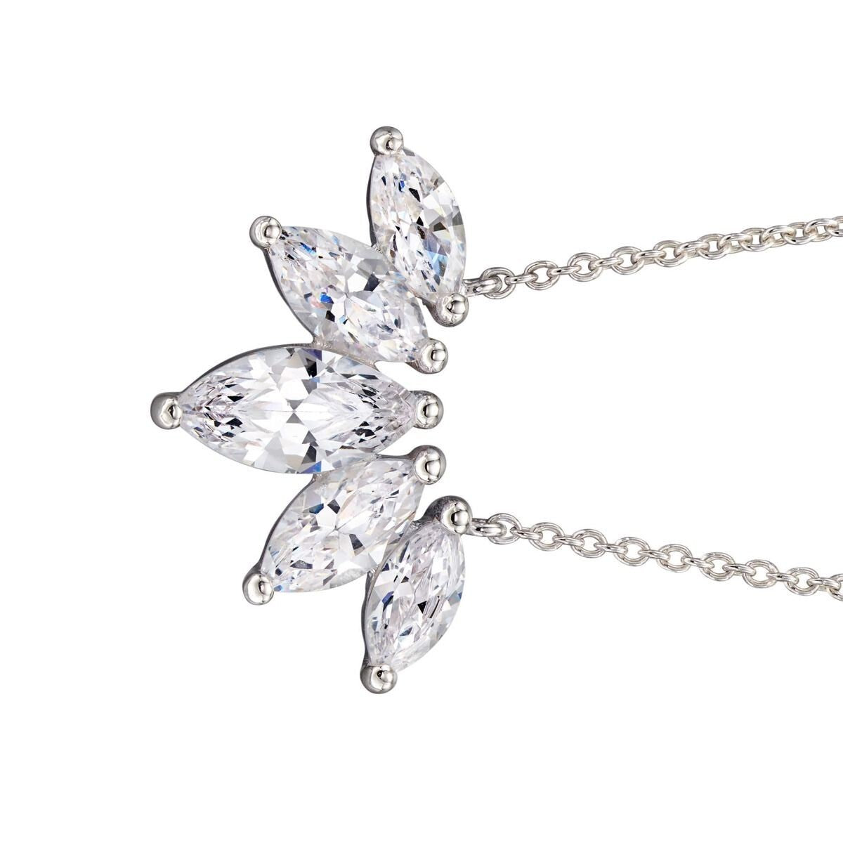 5 Stone Marquise Chain Necklace Sterling Silver 925 Hallmarked Brand New Boxed