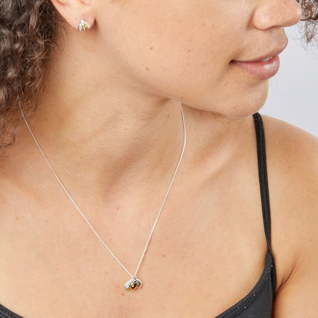 2 Tone Bee Pendant 9ct Yellow Gold Plated Hallmarked All Chain Lengths