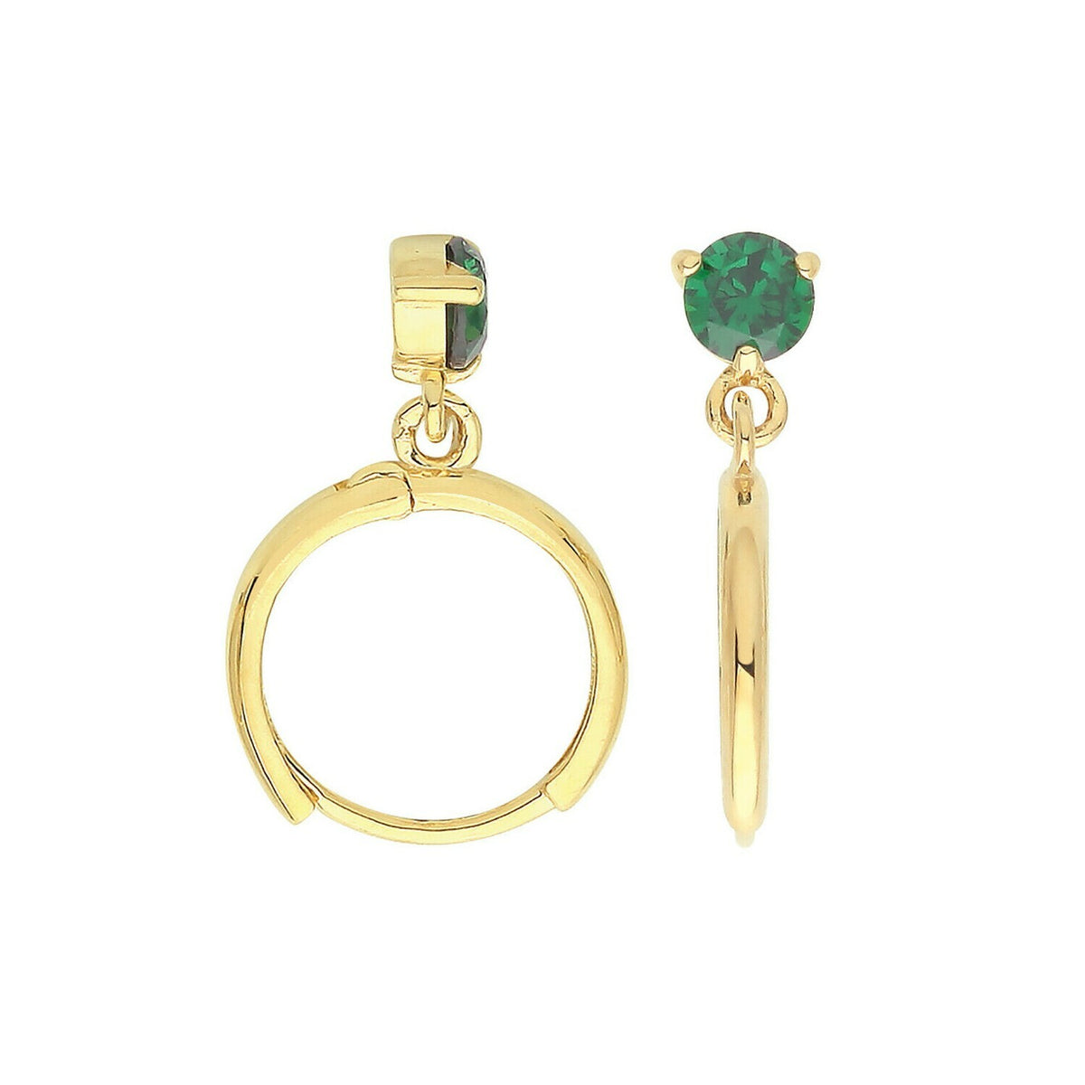 Yellow Gold Emerald Earrings Drop Hoops Natural Stone 375 9 Carat New Boxed