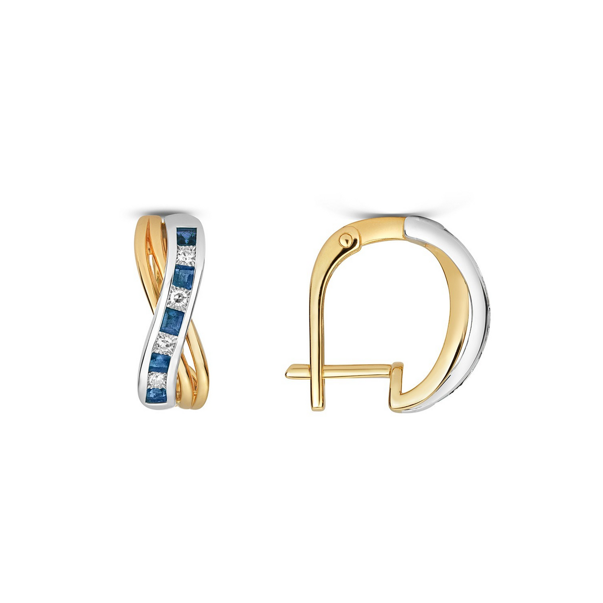 Natural Sapphire Diamond Drop Hoop Earrings 9ct Multi Tone Gold 375 Hallmarked