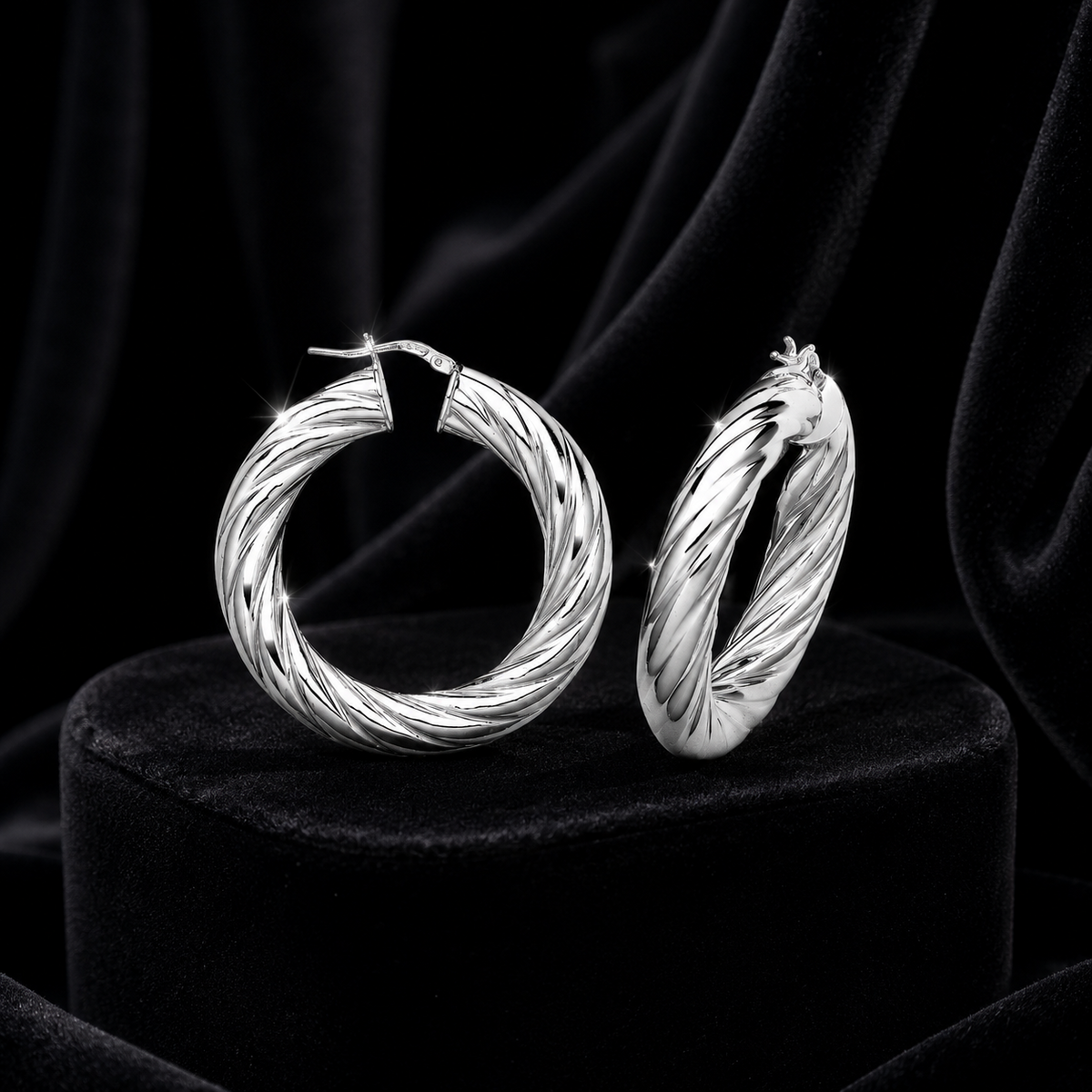 Grooved Chunky Sterling Silver Hoops 925 Hallmarked 15mm - 50mm Diameter
