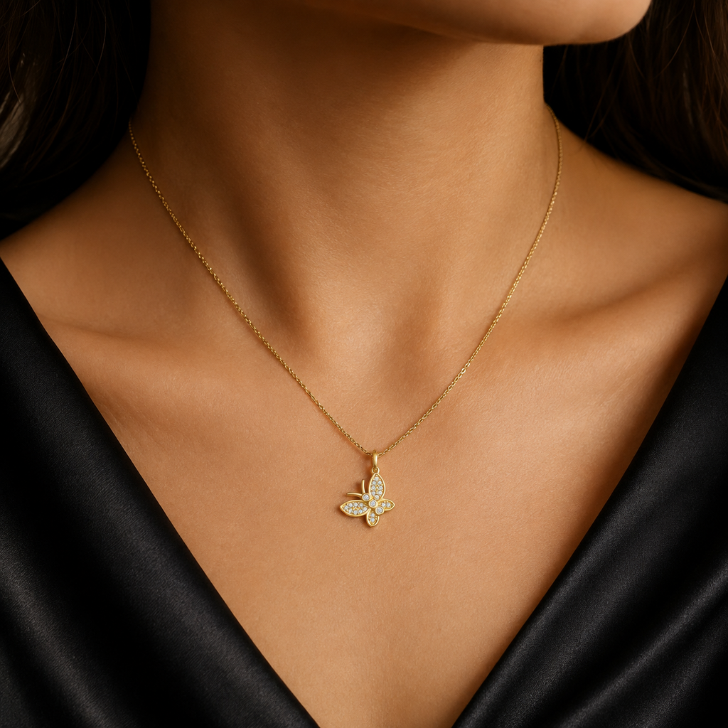 Butterfly 9ct Yellow Gold Pendant 375 Hallmarked British Made All Chain Lengths