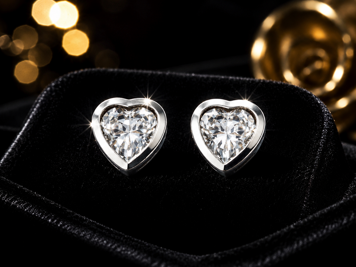 Flush Heart Zircon Earrings Sterling Silver 925 Hallmarked Brand New Boxed