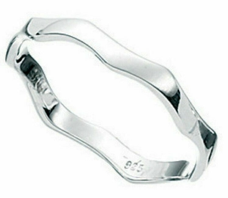 Sterling Silver Wavy Band Ring 925 Hallmarked Size K - S British Made
