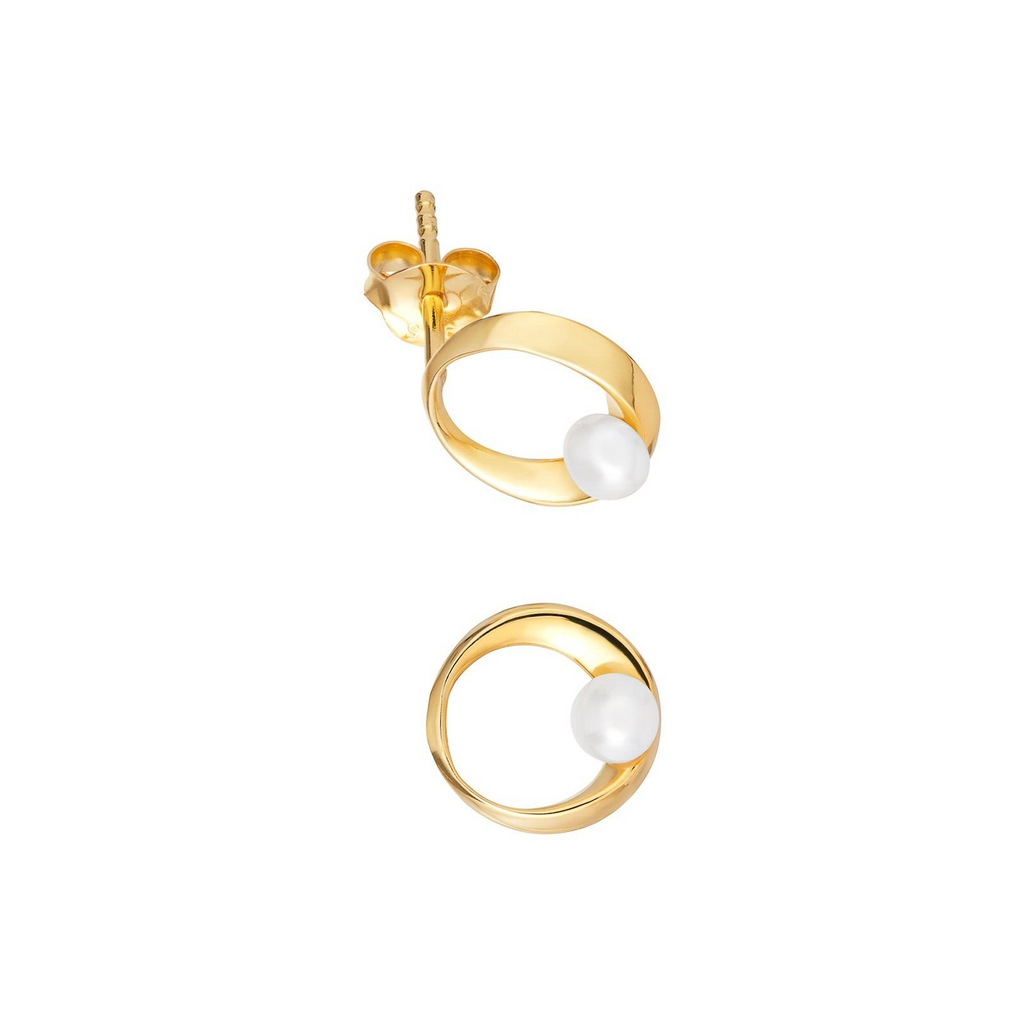 Solitaire Dome Hoop Pearl Earrings 9ct Yellow Gold Plated Hallmarked Brand New