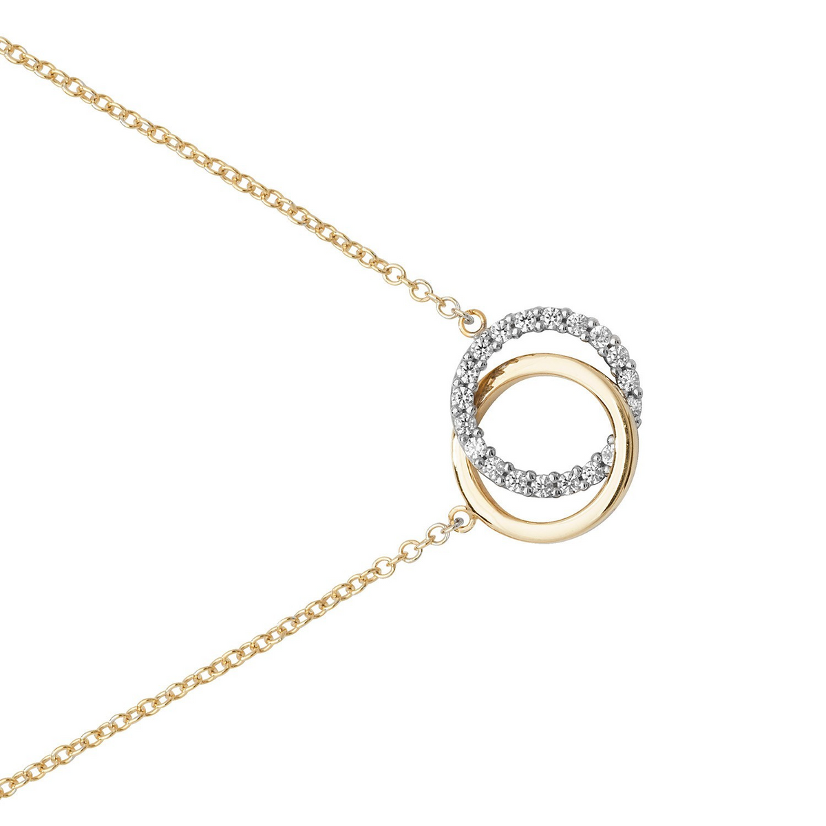 Ladies Intwined Circle Necklace 9ct 2 Tone Gold 375 Hallmarked British Made