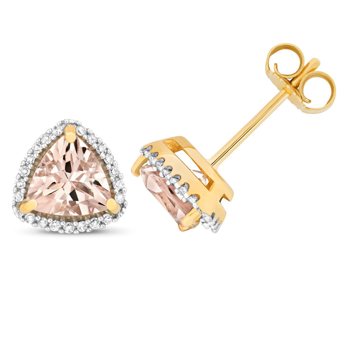 Natural Trillion Morganite Diamond Earrings 9ct Multi Tone Gold 375 Hallmarked