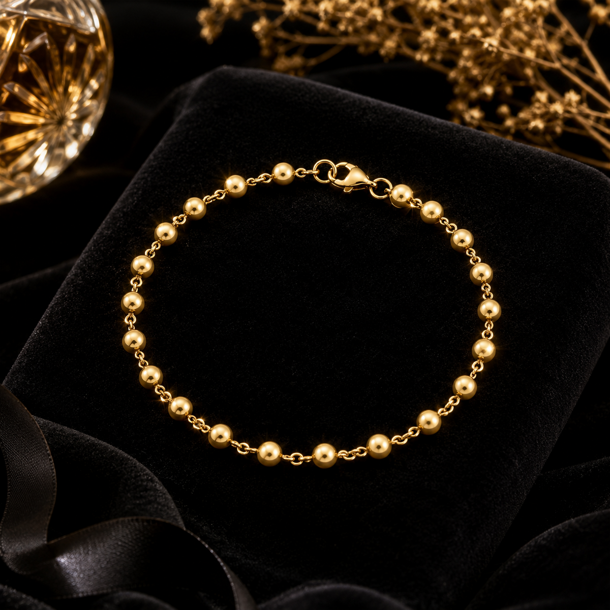 Ball Chain Bracelet In 9ct Yellow Gold 375 Hallmark British Made Brand New Boxed
