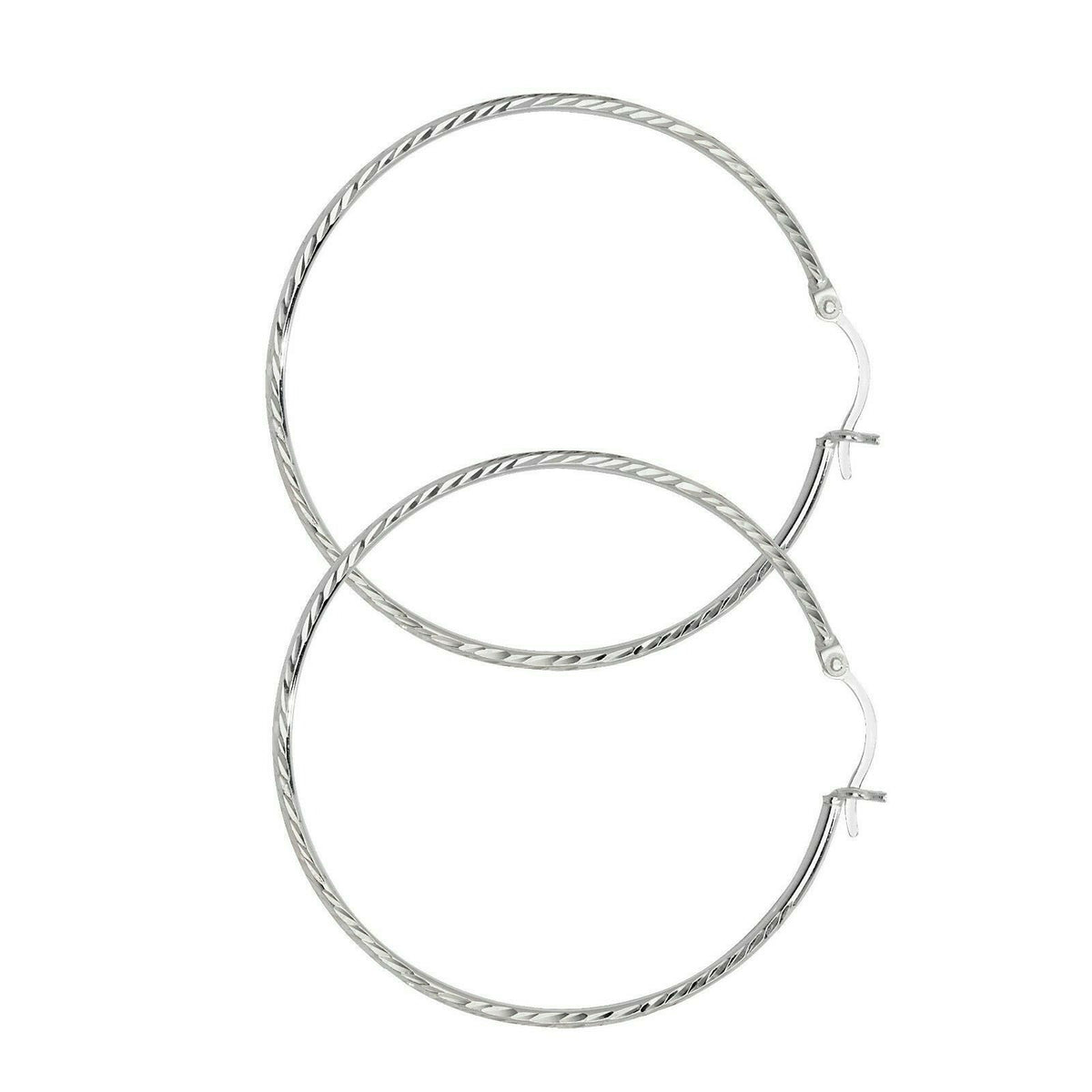 Sterling Silver Hoop Earrings 45mm Diamond Cut 925 Hallmarked British Made