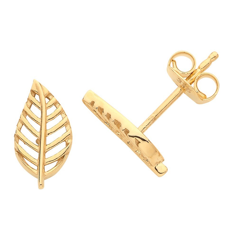 Leaf Stud Earrings 9ct Yellow Gold 375 Hallmarked Brand New Boxed