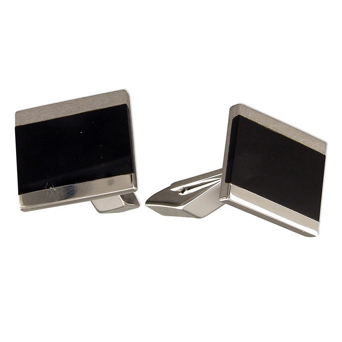 Sterling Silver Flush Onyx Cufflink Set Men's 925 Hallmarked British Made