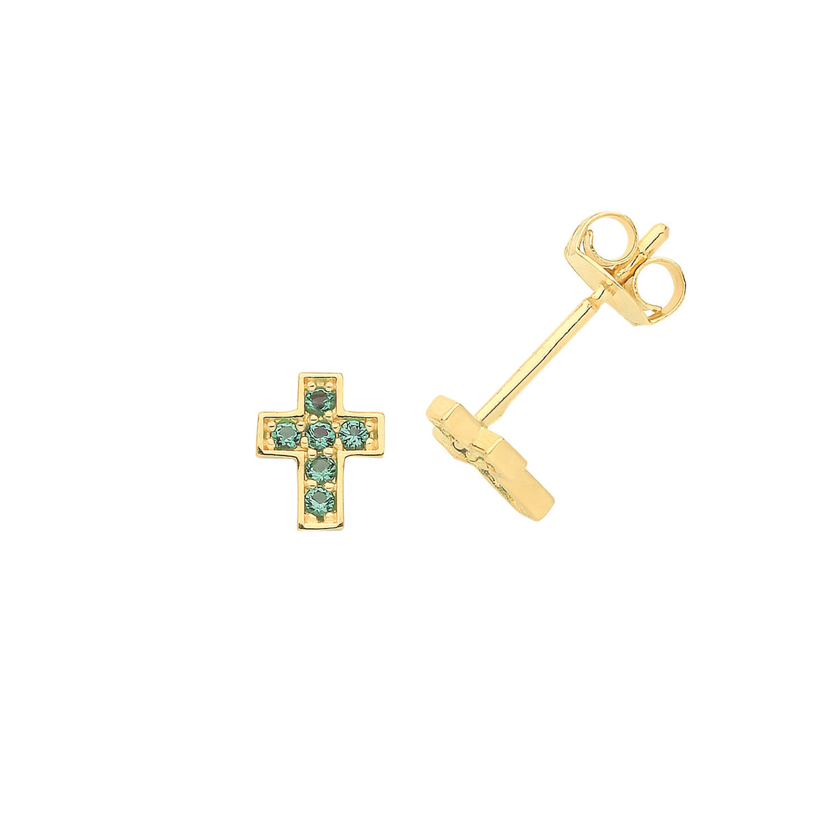Emerald Cross Stud Earrings Yellow Gold Natural Stone 375 Hallmark New Boxed