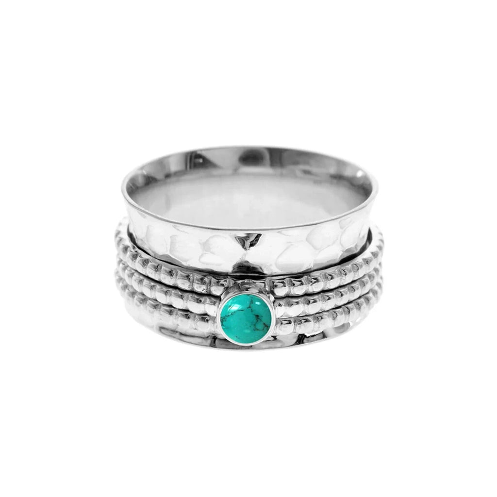 Turquoise Triple Band Spinner Ring Sterling Silver 925 Hallmarked Size K - T