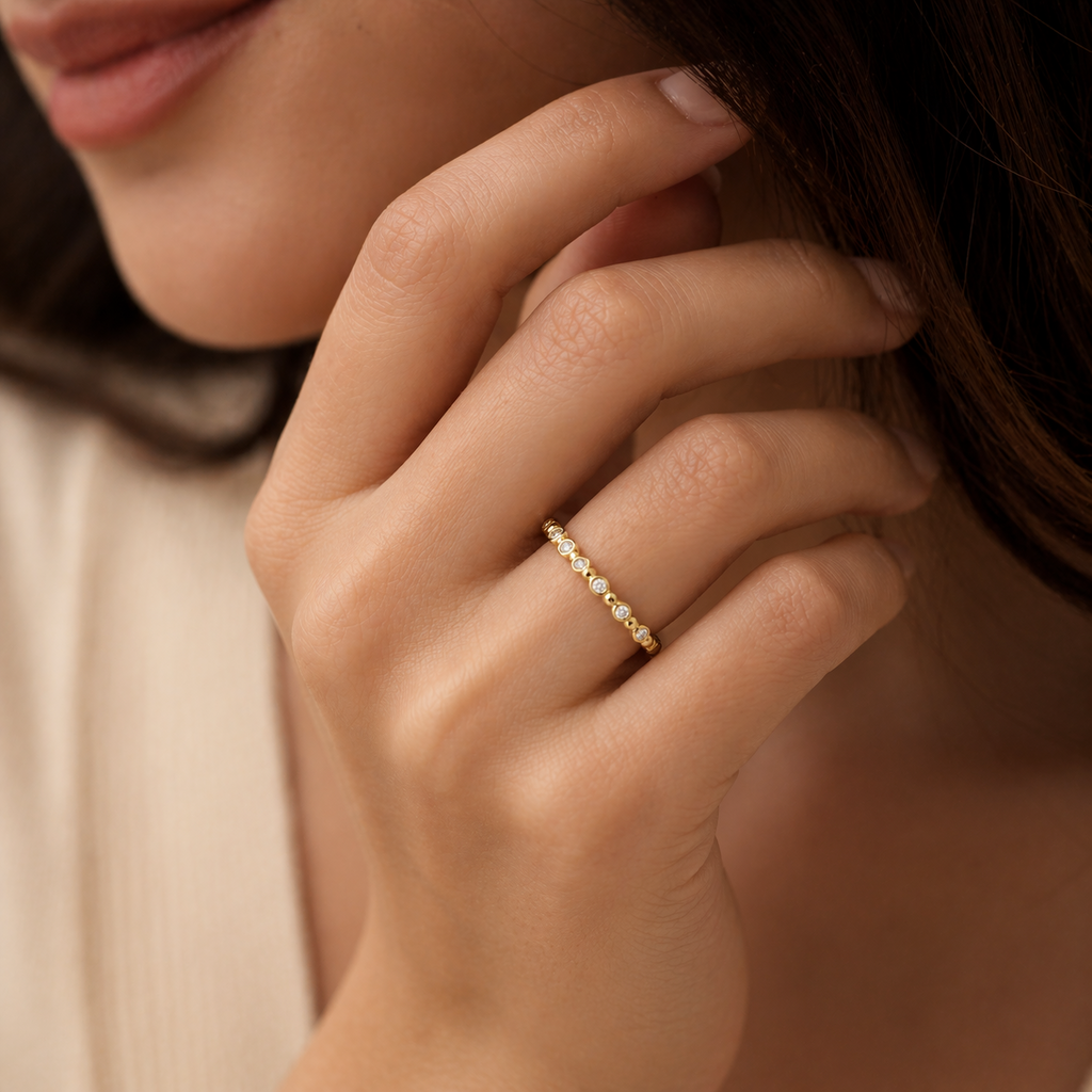 7 Stone Bobble Ring 9ct Yellow Gold Hallmarked Sizes J - T British Made