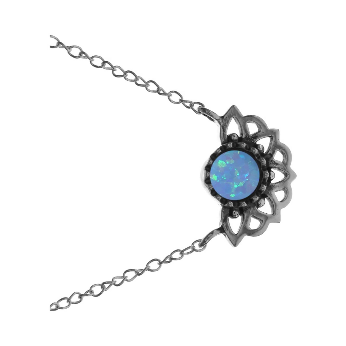 Vintage Blue Opal Necklace Solid Sterling Silver 925 Hallmarked British Made
