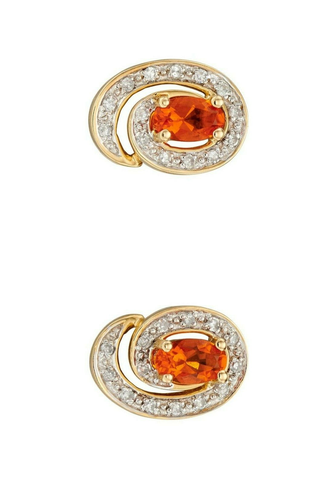 Fire Opal Swirl Earrings with Diamond in 9ct Yellow Gold British Made Brand New
