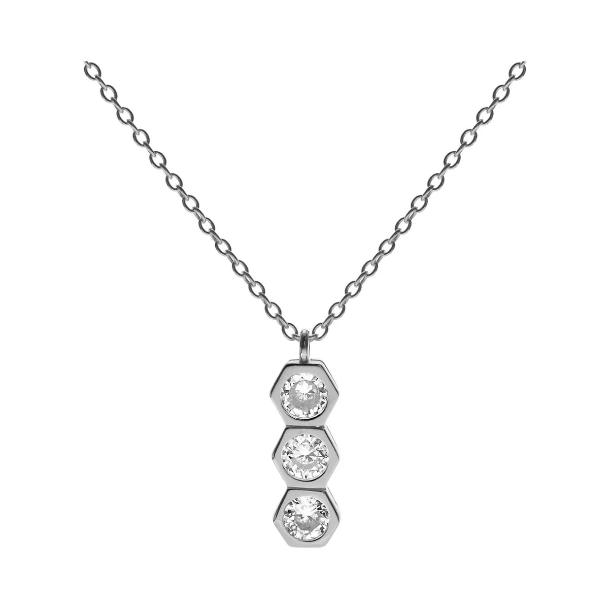 Triple Hexagon Necklace Solid Sterling Silver 925 Hallmarked British Made