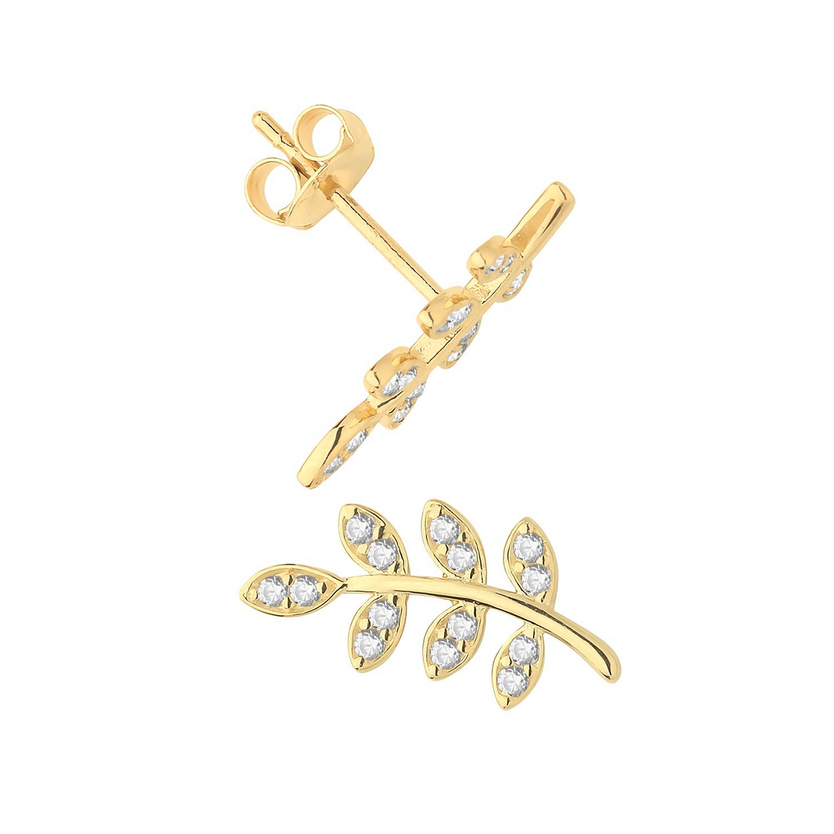 14 Stone Leaf Stud Earrings 9ct Yellow Gold 375 Hallmarked Brand New Boxed