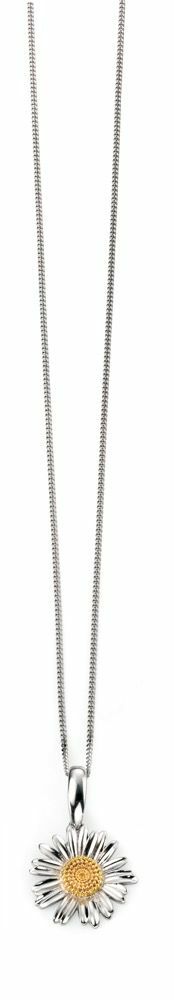 Sterling Silver Daisy Pendant 18" Chain Gold Detail Hallmarked Brand New Boxed