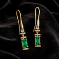 Emerald And Diamond Halo Drop Earrings 9ct Yellow Gold 375 Hallmark British Made