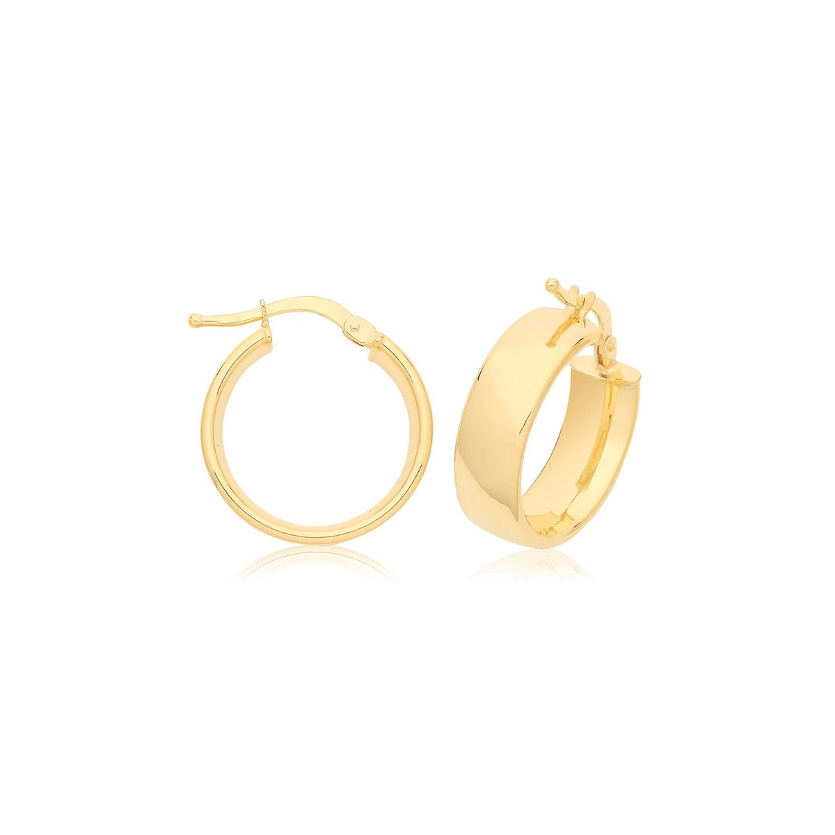 9ct Yellow Gold Chunky Hoop Earrings 375 Hallmark 8mm-20mm Diameter British Made