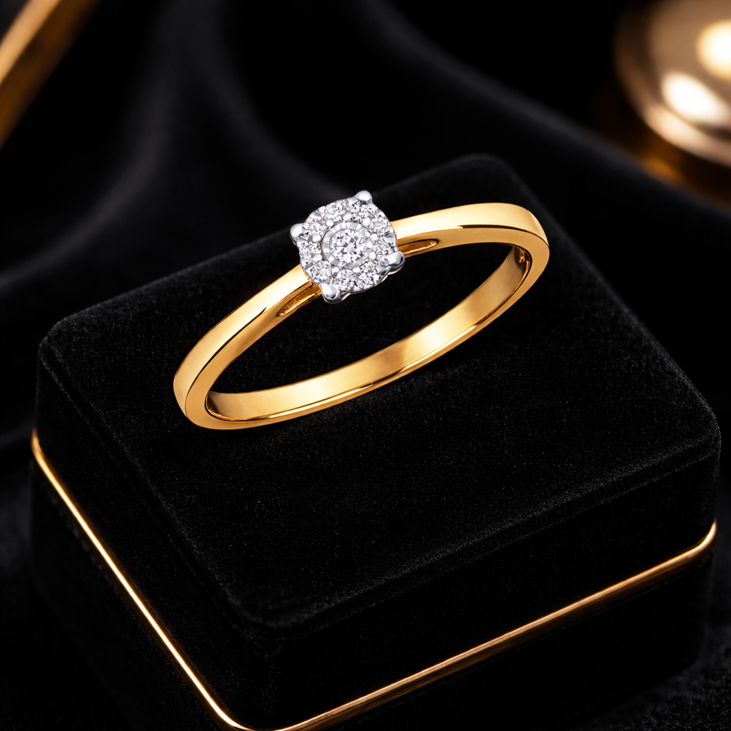 Diamond Solitaire Illusion Ring 9ct Yellow Gold 375 Hallmark Sizes J - Q