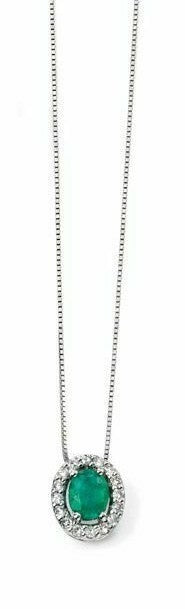 Emerald and Diamond Pendant 9ct White Gold 375 Hallmarked British Made