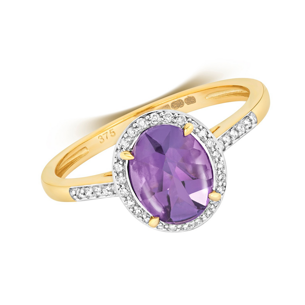 Halo Amethyst Diamond Ring 9ct Multi Tone Gold 375 Hallmarked Sizes J - Q