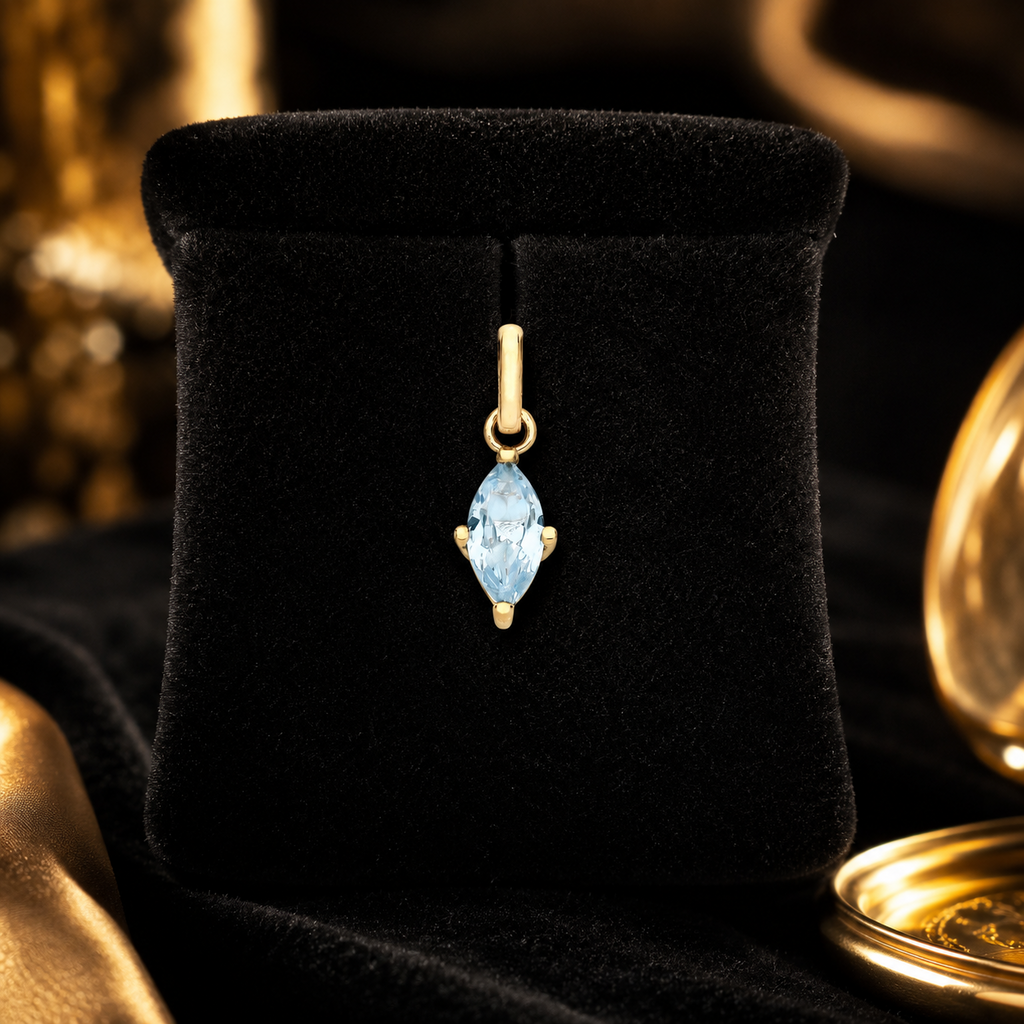 Marquise Natural Blue Topaz 9ct Yellow Gold Pendant Hallmarked All Chain Lengths