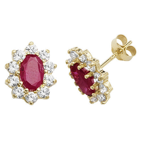 Yellow Gold Ruby Earrings Cluster Natural Stone 375 9 Carat New Boxed