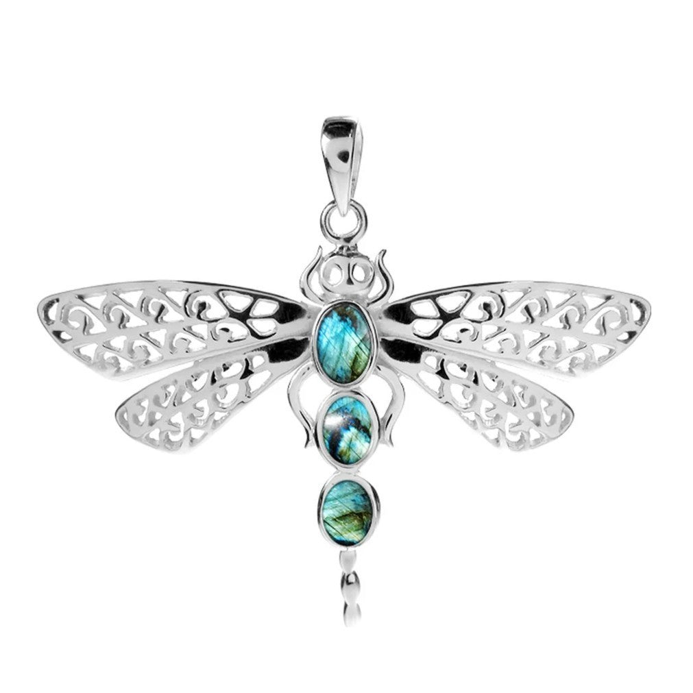 Labradorite Dragonfly Pendant Sterling Silver 925 Hallmarked All Chain Lengths