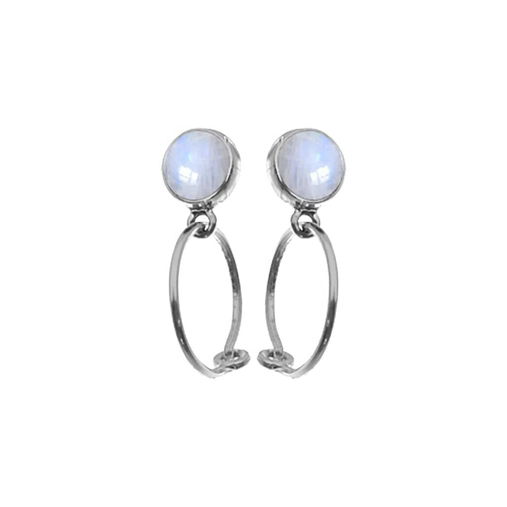 Round Moonstone Hoop Earrings Sterling Silver 925 Hallmarked Brand New Boxed