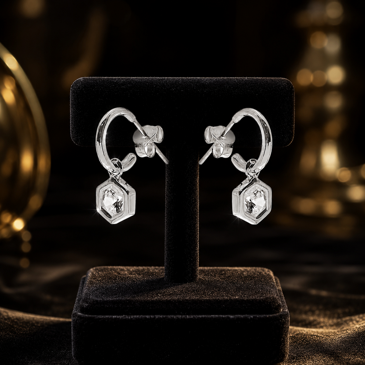10mm Hexagonal Hoop Earrings Sterling Silver 925 Hallmarked Brand New Boxed
