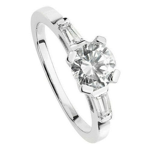 Sterling Silver Solitaire Ring Baguette Engagement 925 Hallmarked Size M - T