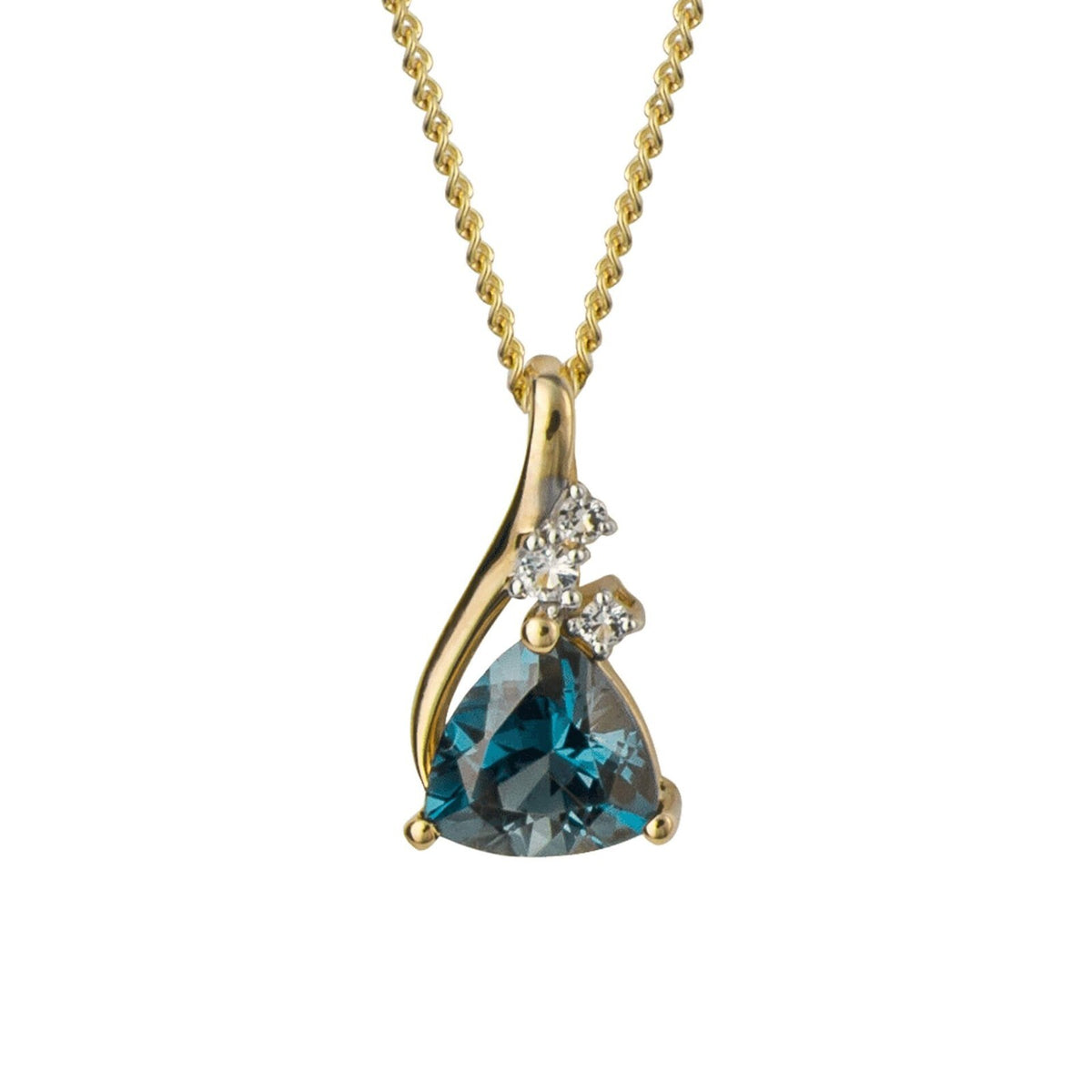 Trillion Blue And White Topaz Pendant 9ct Yellow Gold 375 Hallmark British Made