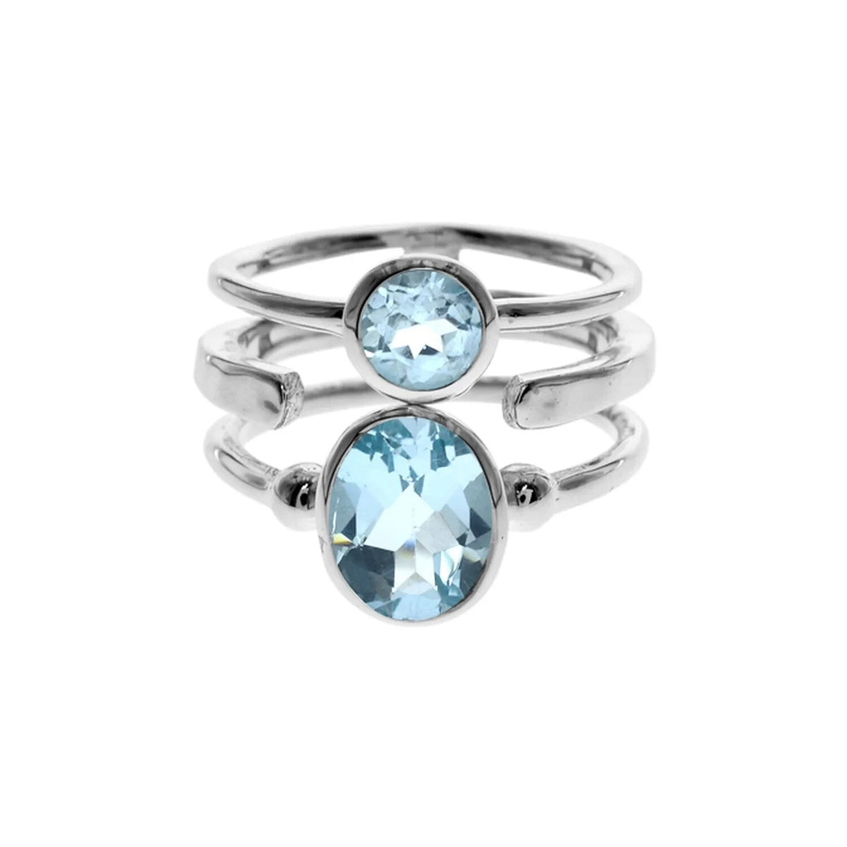 Blue Topaz Triple Band Ring Sterling Silver 925 Hallmark British Made Size L - S