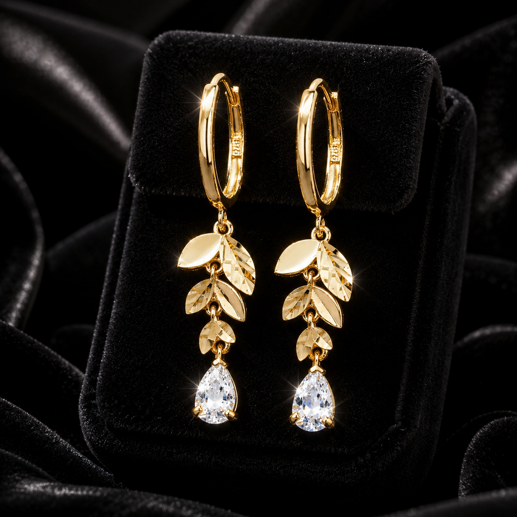 Floral Teardrop Drop Hoop Earrings 9ct Yellow Gold 375 Hallmark Brand New Boxed