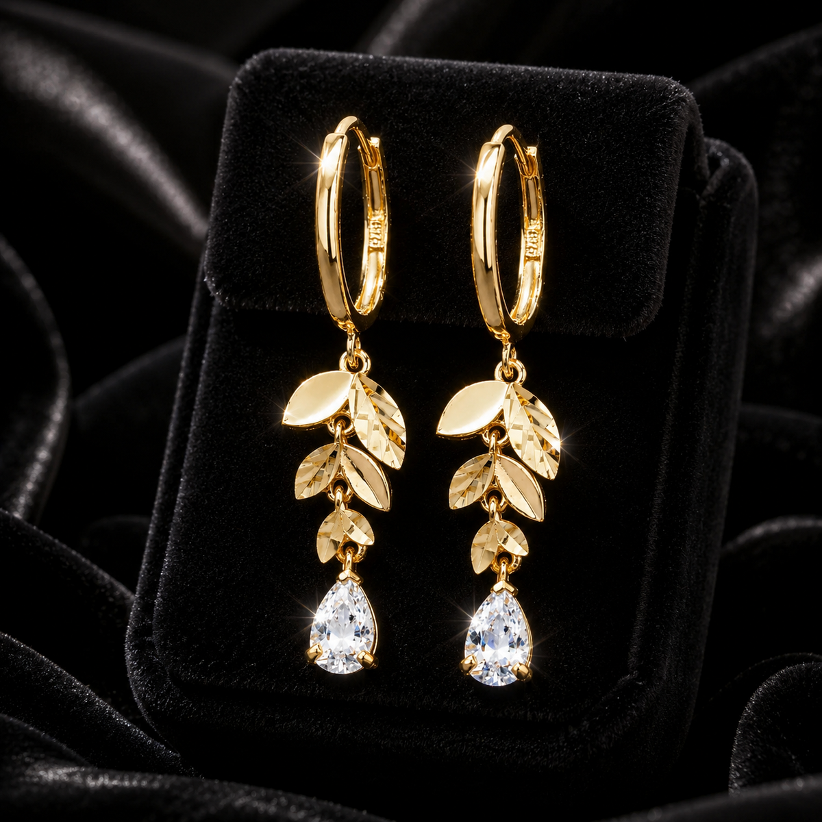 Floral Teardrop Drop Hoop Earrings 9ct Yellow Gold 375 Hallmark Brand New Boxed
