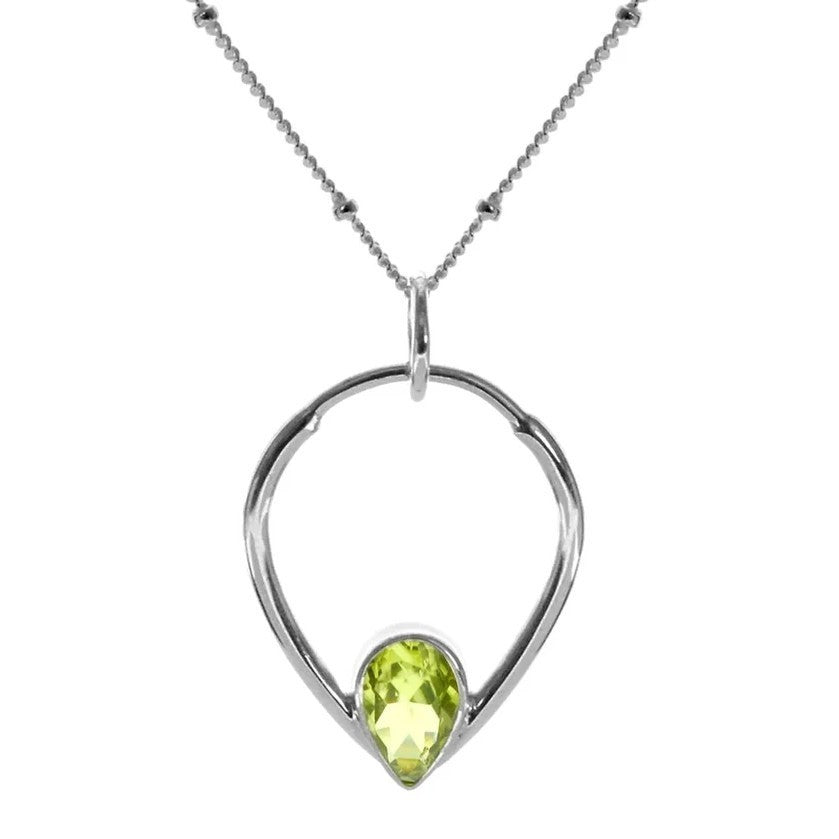 Teardrop Peridot Necklace Solid Sterling Silver 925 Hallmarked British Made